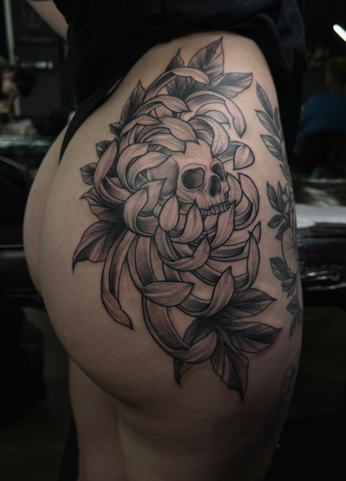 Geometric dotwork tattoo design by Laura