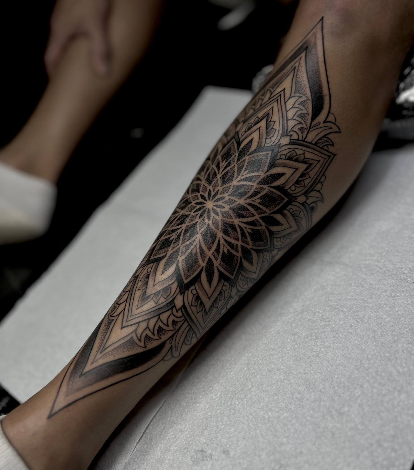 shin pattern work tattoo